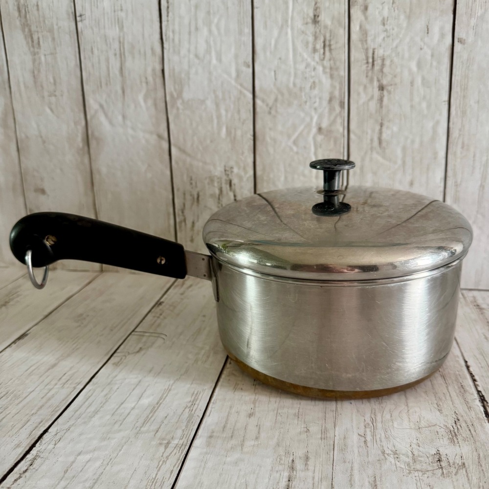 Vintage Revere Ware 1801 Copper Clad 2 Quart Saucepan with Mismatched Lid